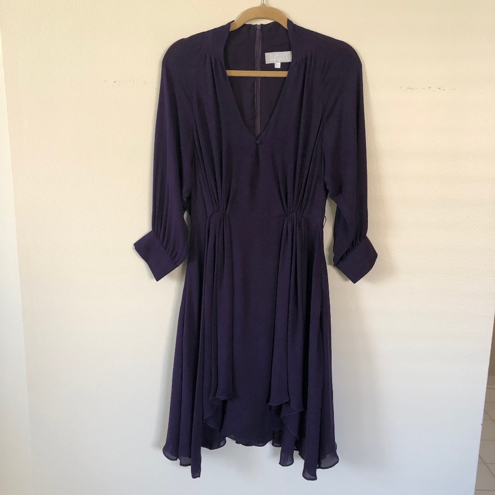 Badgley Mischka Silk Dress Size 8 Plum Color - Picture 2 of 13
